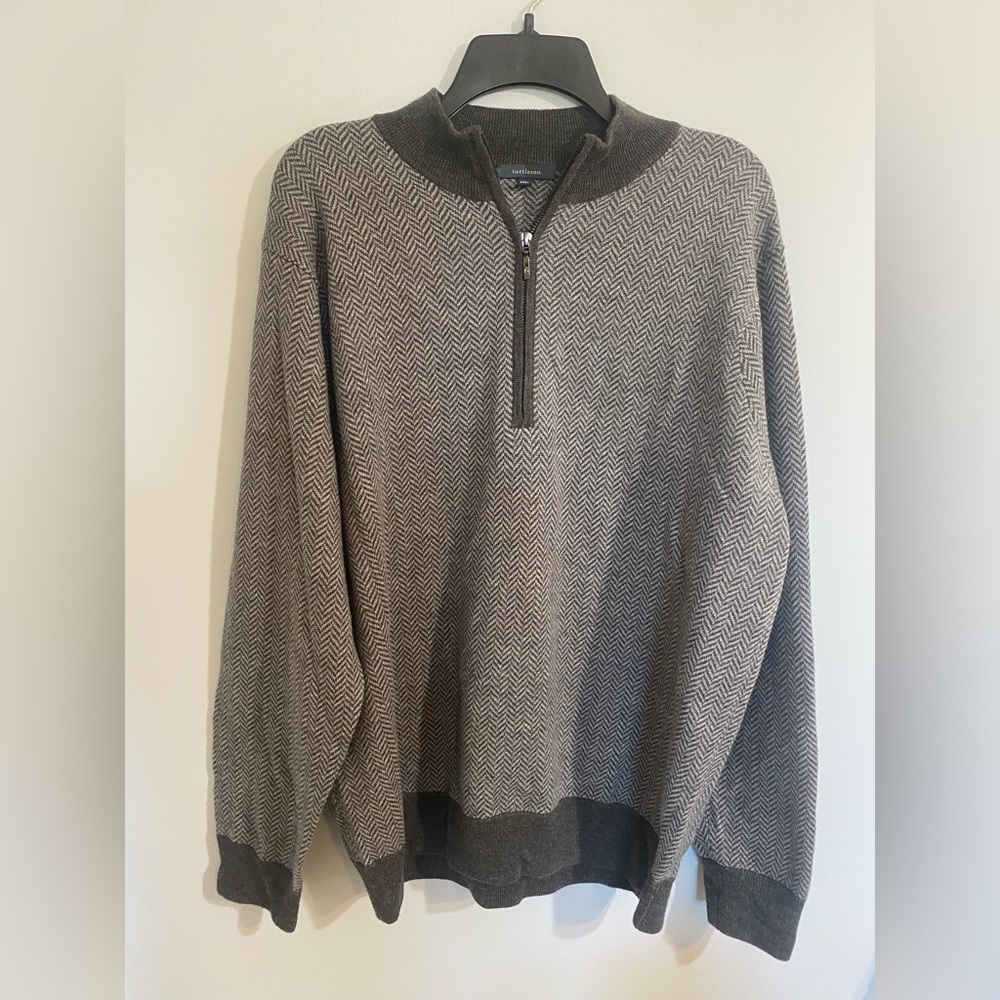 Turtleson 100% Extra Fine Merino Wool Herringbone Quarter Zip Size XL